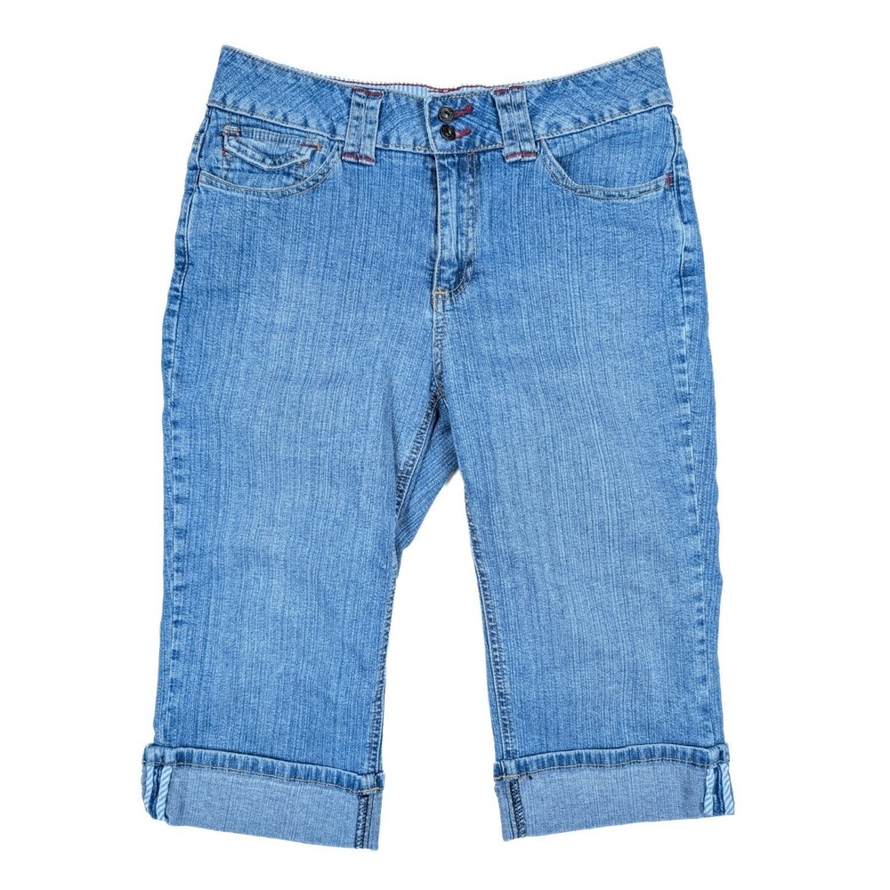 St. Johns Bay Stretch Light Wash Cropped Capri Cuffed Denim Jeans Women's Size 6